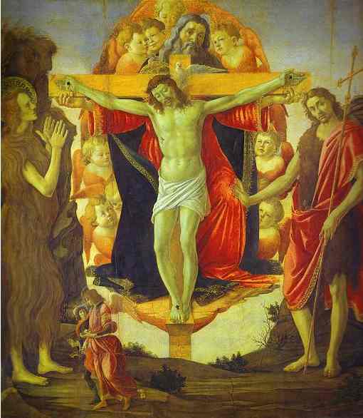 Alessandro Botticelli. Holy Trinity with Mary Magdalene, St. John the Baptist and Tobias and the Angel